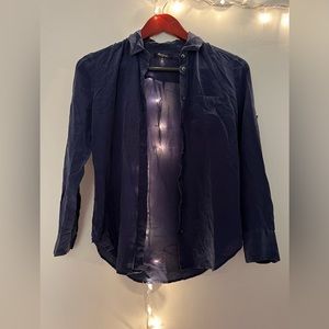 100% silk Madewell navy long sleeve button up